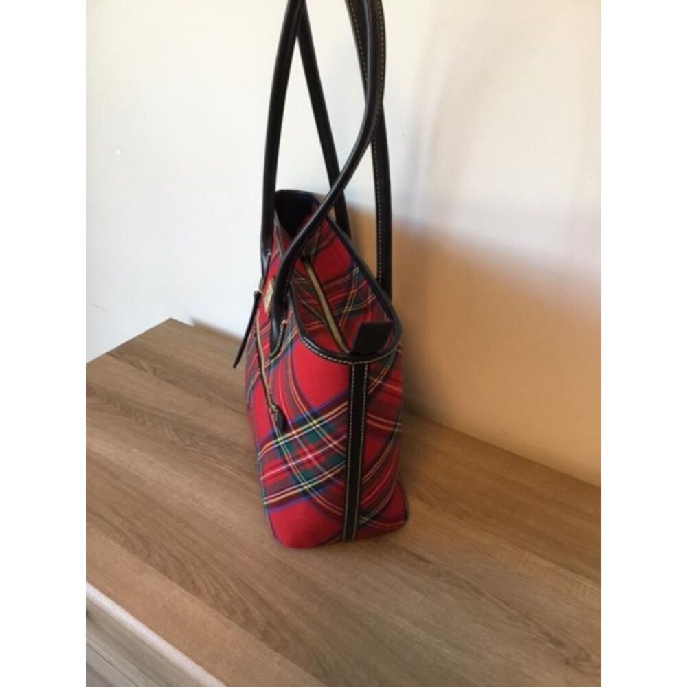 Dooney & Burke Red Plaid Tartan Tote w/Black Leather Trim NWOT - Picture 4 of 11